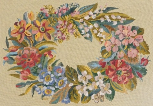 Troughton Roberts (20thC). Flowers, tapestry, attributed verso, 56cm x 106cm.