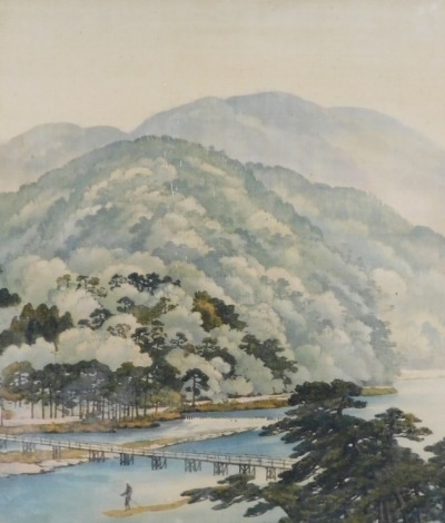 Early 20thC Japanese School. Landscape, silk embroidery, 60cm x 52cm.