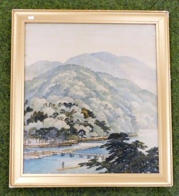 Early 20thC Japanese School. Landscape, silk embroidery, 60cm x 52cm. - 2