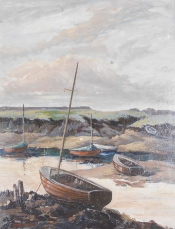 Presswood. Sailboats at low tide, oil on board, 60cm x 45cm.