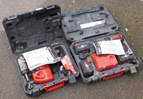 Cased Milwaukee tools, being a C12PXP and cordless hand drill. Note: VAT is payable on the hammer price of this lot at 20%.