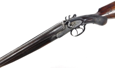 A 19thC side by side 12 bore shotgun, with ejector hammer action, by Frederick Williams of London and Birmingham, with damascus barrels 77cm, and engraved lock plates. NB. A current valid Registered Firearms Dealer Certificate will be required to view an - 2