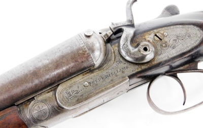 A 19thC side by side 12 bore shotgun, with ejector hammer action, by Frederick Williams of London and Birmingham, with damascus barrels 77cm, and engraved lock plates. NB. A current valid Registered Firearms Dealer Certificate will be required to view an - 3