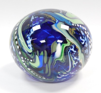 A Siddy Langley mammoth abstract glass paperweight, etched mark dated 2014, 11cm diameter. - 3