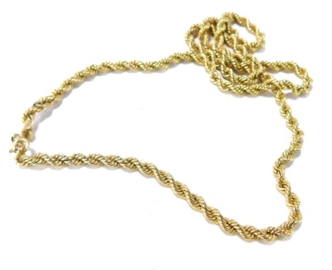 A 9ct gold rope twist neck chain, 9.2g, 58cm long.