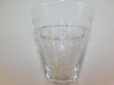 A late 20thC Stourbridge crystal commemorative goblet, decorated by David Smith, to commemorate the Raising on 11th October 1982 of the Mary Rose, which sank near Portsmouth, on 19th July 1545, raised on a bubble knop stem over a conical foot, etched mark - 2