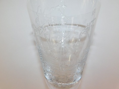 A late 20thC Stourbridge crystal commemorative goblet, decorated by David Smith, to commemorate the Raising on 11th October 1982 of the Mary Rose, which sank near Portsmouth, on 19th July 1545, raised on a bubble knop stem over a conical foot, etched mark - 3