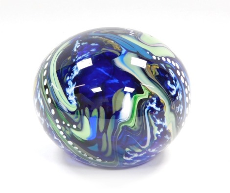 A Siddy Langley mammoth abstract glass paperweight, etched mark dated 2014, 11cm diameter.