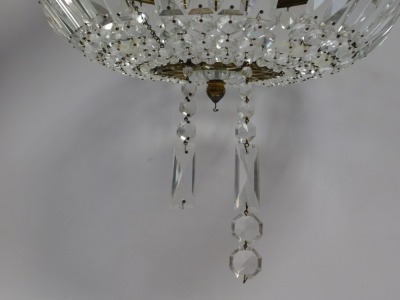 A mid 20thC cut glass chandelier, with brilliant and prismatic drops, on a brass frame and hanging, approx 53cm high. - 3