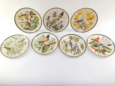 A set of Franklin Mint Songbirds Of The World collectors plates, comprising The European Gold Finch, Baltimore Oriole, Cardinal, Bohemian Waxwing, Magnolia Warbler, Western Blue Bird and Bobolink, 27cm wide. (7) - 2