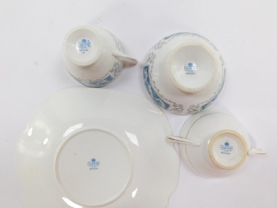 A Coalport Revelry pattern porcelain part service, to include bread plate, gravy boat, sugar bowl, tea and soup cups and a saucer. - 5