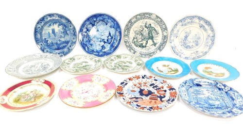 A group of 19thC and later plates, to include Spode The Lion, The Bear and The Fox from Aesop's Fables, two 19thC blue hand painted plates, transfer printed plates, etc. (a quantity)