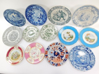 A group of 19thC and later plates, to include Spode The Lion, The Bear and The Fox from Aesop's Fables, two 19thC blue hand painted plates, transfer printed plates, etc. (a quantity) - 2