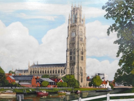 G A Lee-Dell (20thC School). Boston Stump, St Botolph's Church and River Haven, oil on board, 59cm x 90cm, in gilt frame.