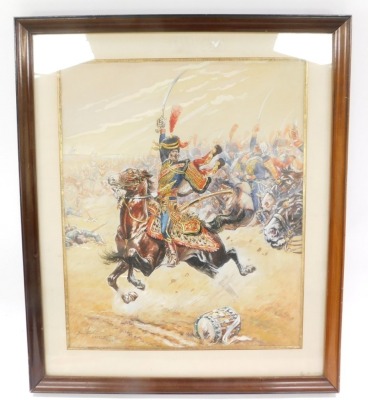 Pierre H Lenaux (French 20thC). Charge Of The Heavy Brigade At Balaclava, watercolour and body colour, signed, dated 1942, 42cm x 34.5cm. - 3