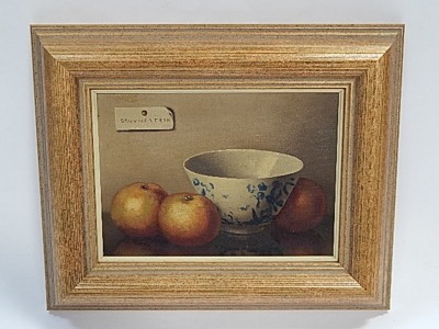 Nicolas Bruynesteyn (Dutch, 1893-1950). Still life of oranges with blue and white fruit bowl, oil on canvas, 16cm x 22cm, in modern frame. - 2