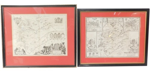 After John Speede. Two framed maps of Rutland, each 38cm x 48cm, the second by Bleau, both in modern frames. (2)