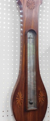 A George III mahogany wheel barometer, by F Molton of Norwich, with thermometer, the case with inlaid sunburst paterae, 38cm high. - 3