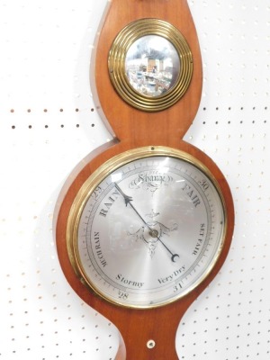 A mahogany wheel barometer, with barometer and dry/damp dial, 96cm high. - 2