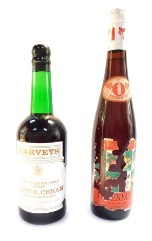A bottle of Harvey's Bristol Cream Sherry, and a bottle of Amphora spatlese rose, dated 1961. (2)
