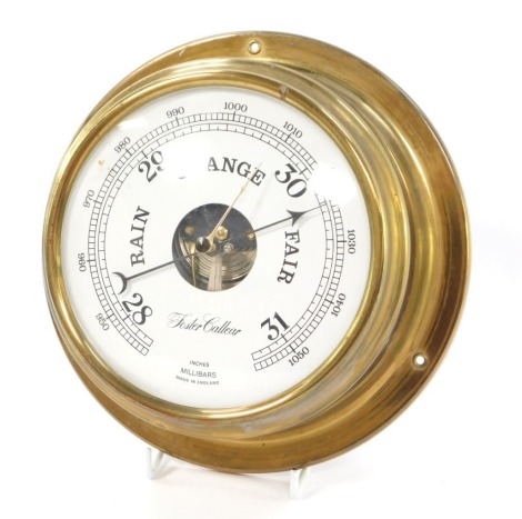 Foster Callear. Aneroid barometer in brass case, 20cm diameter.