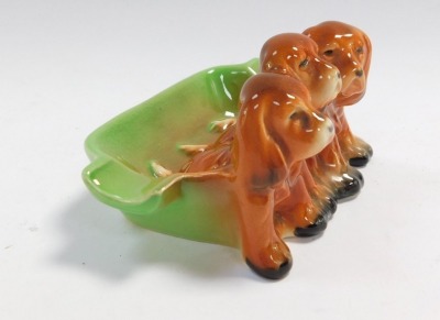 A Beswick pottery ashtray, modelled with three dogs, printed marks, 10cm wide. - 2