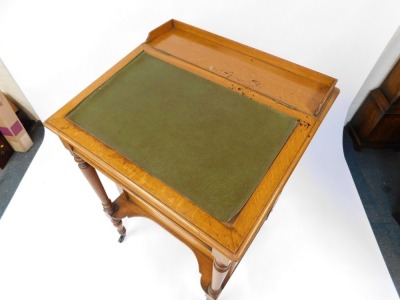 A Victorian oak clerk's desk, with galleried top with slope revealing desk top with the retailer's label for George Spademan, Cabinet Maker and Upholsterer, Stamford., over four fall flap drawer fronts, with Wellington locking action, opening to reveal pi - 2