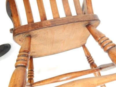 A 19thC ash and elm Grandfather chair, with lath back and turned legs. - 3