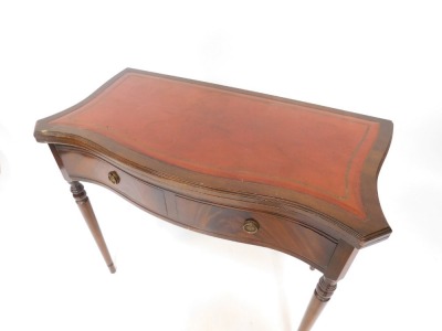 A mahogany card table, the shaped top with red leather inset top, above single drawer on tapered legs, 76cm high, 91cm wide, 43cm deep. - 2