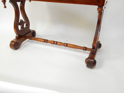 An Eastern hardwood Victorian style writing desk, with scroll carved back, above two drawers, on lyre supports, 90cm high, 110cm wide, 53cm deep. - 3