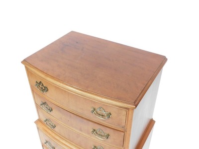 A reproduction walnut chest on chest, with arrangement of three over four drawers, with brass handles, on out splayed bracket feet, 108cm high, 52cm wide, 34cm deep. - 2