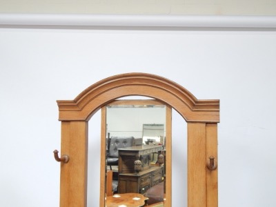 A late 19thC Continental light oak marble topped hall stand, the rectangular bevelled mirror back, with arrangement of six hooks, with marble top above single drawer, with block base and arch top, 208cm high. 73cm wide, 40cm deep. - 3