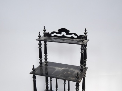 A Victorian ebonised whatnot, with taper turned supports, 130cm high, 48cm wide, 31cm deep. - 2