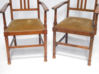 A pair of Edwardian carved oak carver chairs, with turned legs, 105cm high. - 3