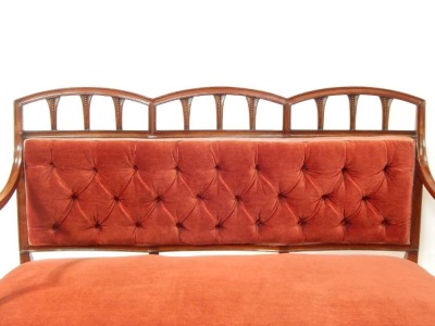 A late 19thC triple sofa in the George III style, with carved and fluted back, on square taper splayed legs, 95cm high, 125cm wide, 53cm deep. - 2