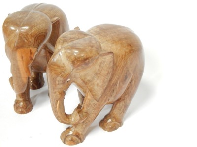 Two carved wooden elephant figures, each 38cm high. - 3