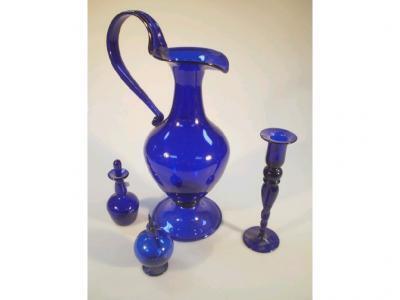 A 20thC blue glass ewer