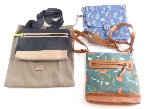 A Radley shoulder bag, with green zip, in black and fawn, and a further Radley bag with outer pouch.