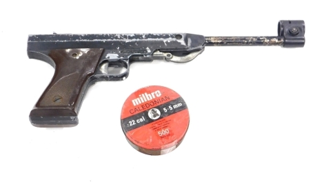 An Italian .177 calibre air pistol, with tin of pellets.