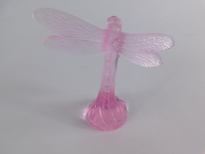 A 20thC Lalique pink glass dragonfly, marked beneath, 9cm high. - 2