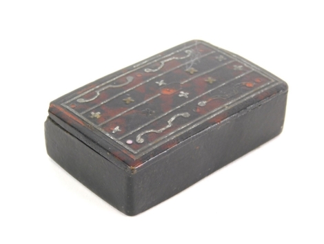 A 19thC red tortoiseshell snuff box, with a line and star decoration and plain interior, 8cm wide.