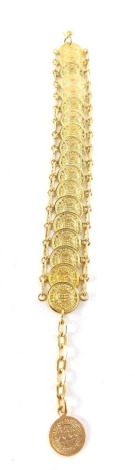 A coin bracelet set, with a number of repeat San Marino coins, 17cm long, unmarked.