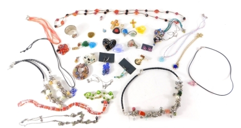 A collection of Millefiori glass jewellery, along with small silver items and costume jewellery made by Avon and Ted Baker, to include a pendant cross, 4cm high.