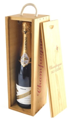 A bottle of Neuville Paul Herard Brut Champagne, boxed.