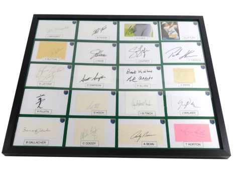 Various golfing signatures, some auto pen, etc, in a frame to include Brad Faxon, Jay Haas, Hal Sutton, etc, a quantity framed, 53cm x 64cm.