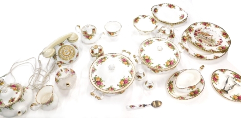 Various Royal Albert Old Country Roses tea ware, telephone, teapot, 16cm high, various other tea ware, etc. (a quantity)