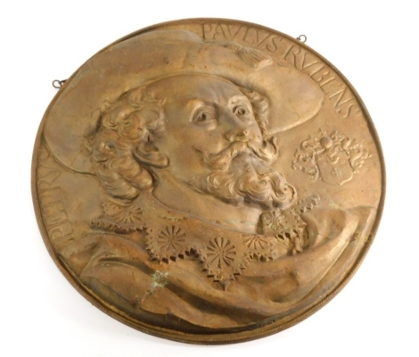 A Peter Paul Rubens design Charles I plaque, cast iron, probably mid-20thC, 58cm diameter