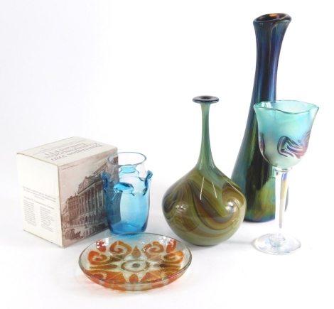 Various 20thC British Studio Glass, John Ditchfield, a kiln-formed plate, wine glass, 23cm high etc (a quantity)