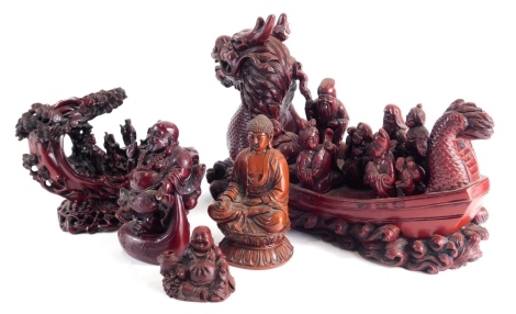 Various resin Chinese design items, figure of Buddha 17cm high, etc. (a quantity)