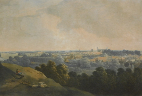 Edy. View of Cambridge from the Castle Hill, stipple engraving, titled, 40cm x 61cm.